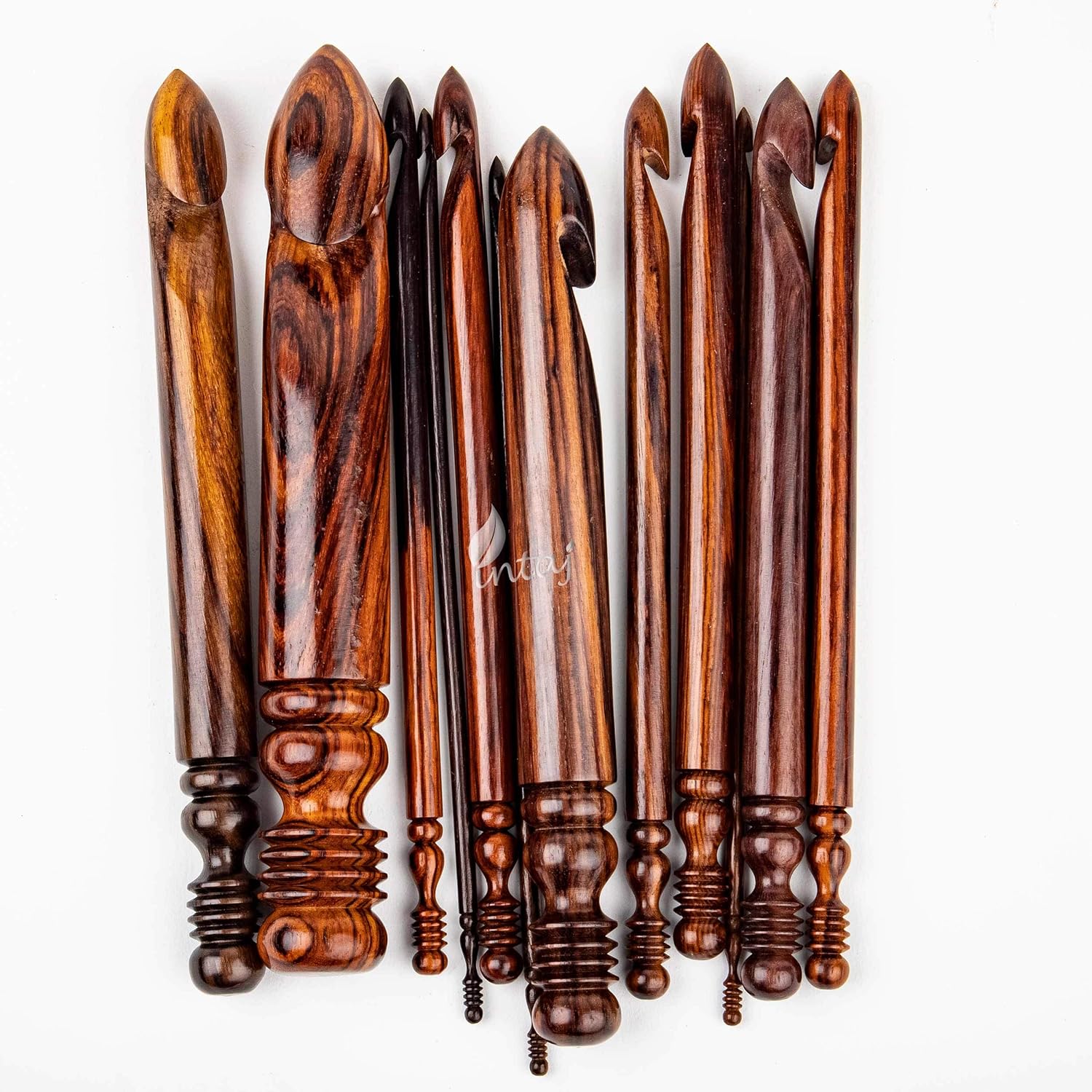 INTAJ Handmade Wooden Crochet Hook - Set of 12 Rosewood Needle Crochet Hooks Set - Yarn Craft Knitting Needle for Chrocheting Lace Doilies Flower Projects (Rosewood, Set of 12 (1mm-25mm))