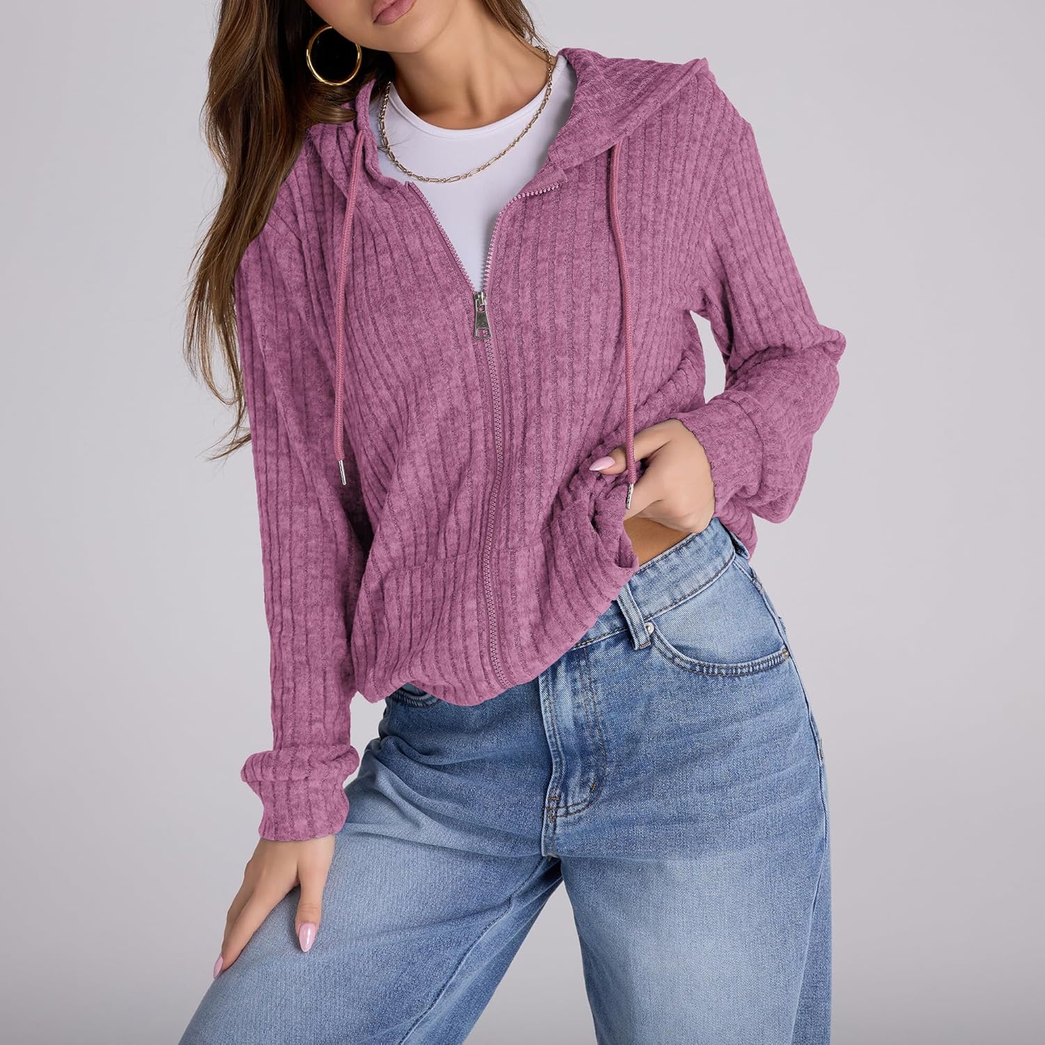 Zip Up Hoodie Women Oversized Sweatshirt Long Sleeve 2026 Fall Outfit Lightweight Jackets Workout Clothes - Image 3