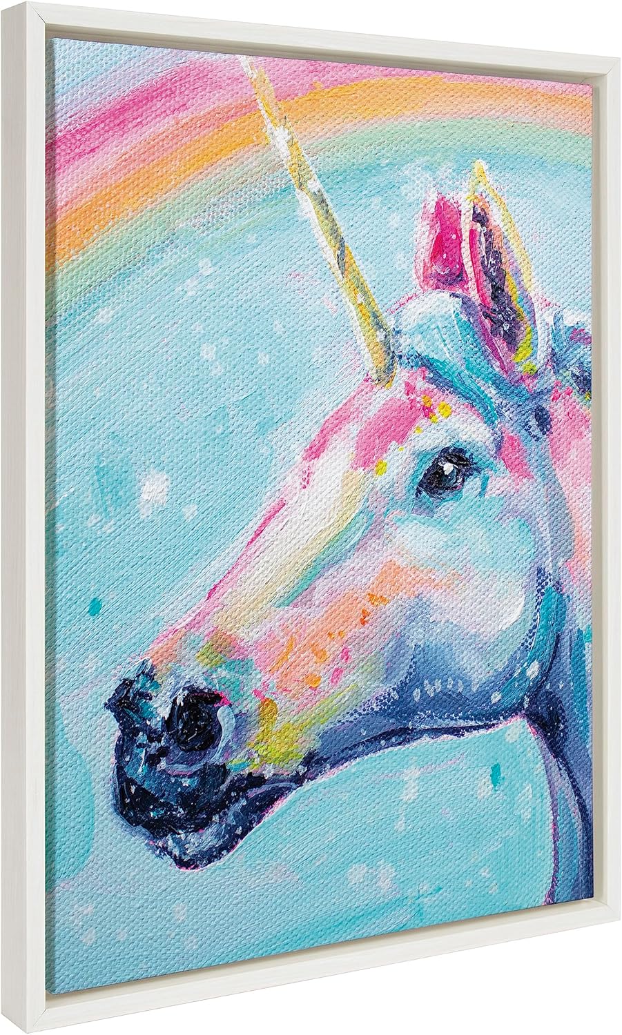 Kate and Laurel Sylvie Do You Believe in Magic Framed Canvas Wall Art by Rachel Christopoulos; 18x24 Natural; Modern Bright Colorful Unicorn Art for Wall