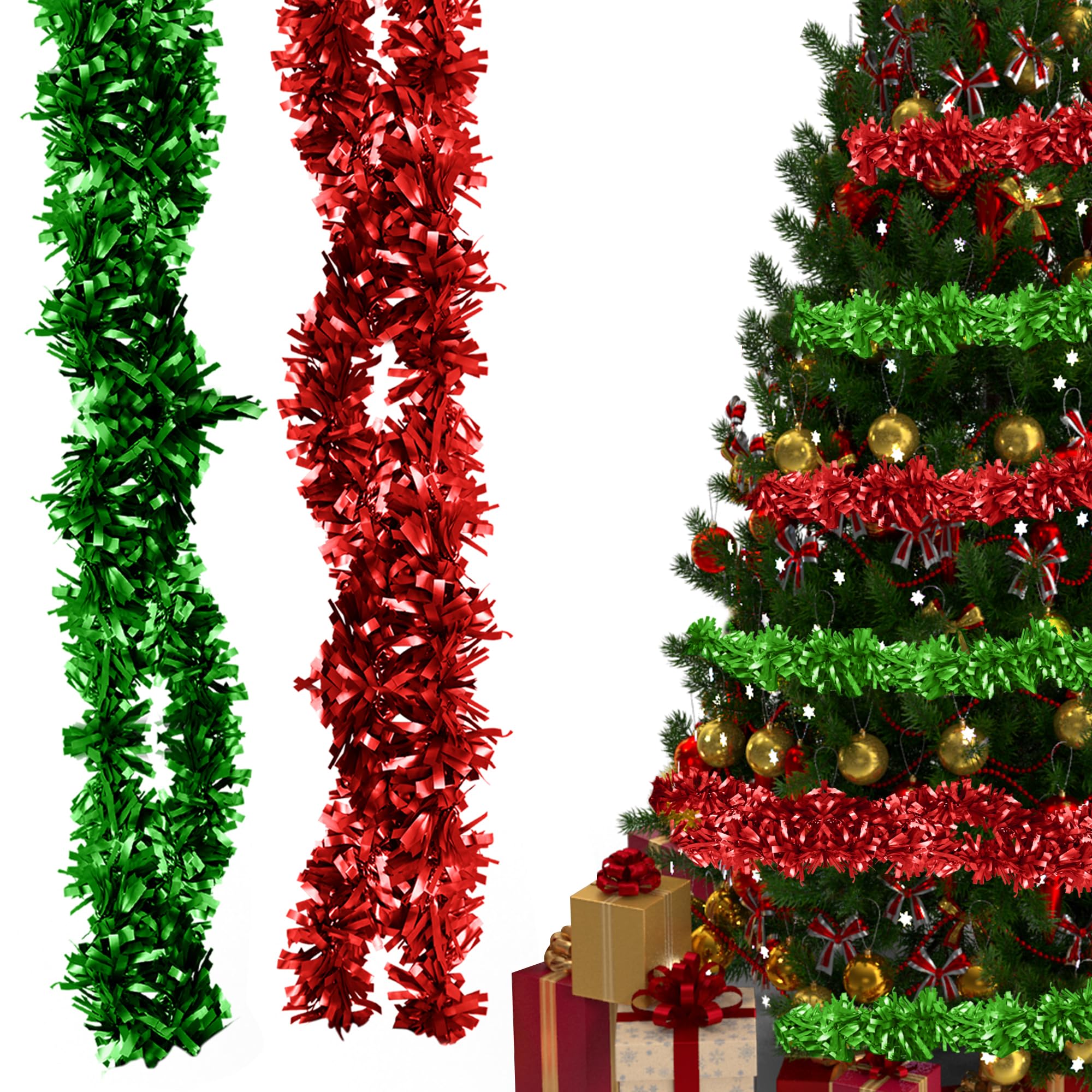 Trimming Shop 4m/13ft Red & Green Wide Chunky Christmas Tinsel Garland โ image 1