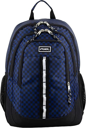 Miniatura 3 de FUEL Mochila unisex grande con múltiples bolsillos y parte inferior resistente al agua, Tablero de damas azul., Escuela