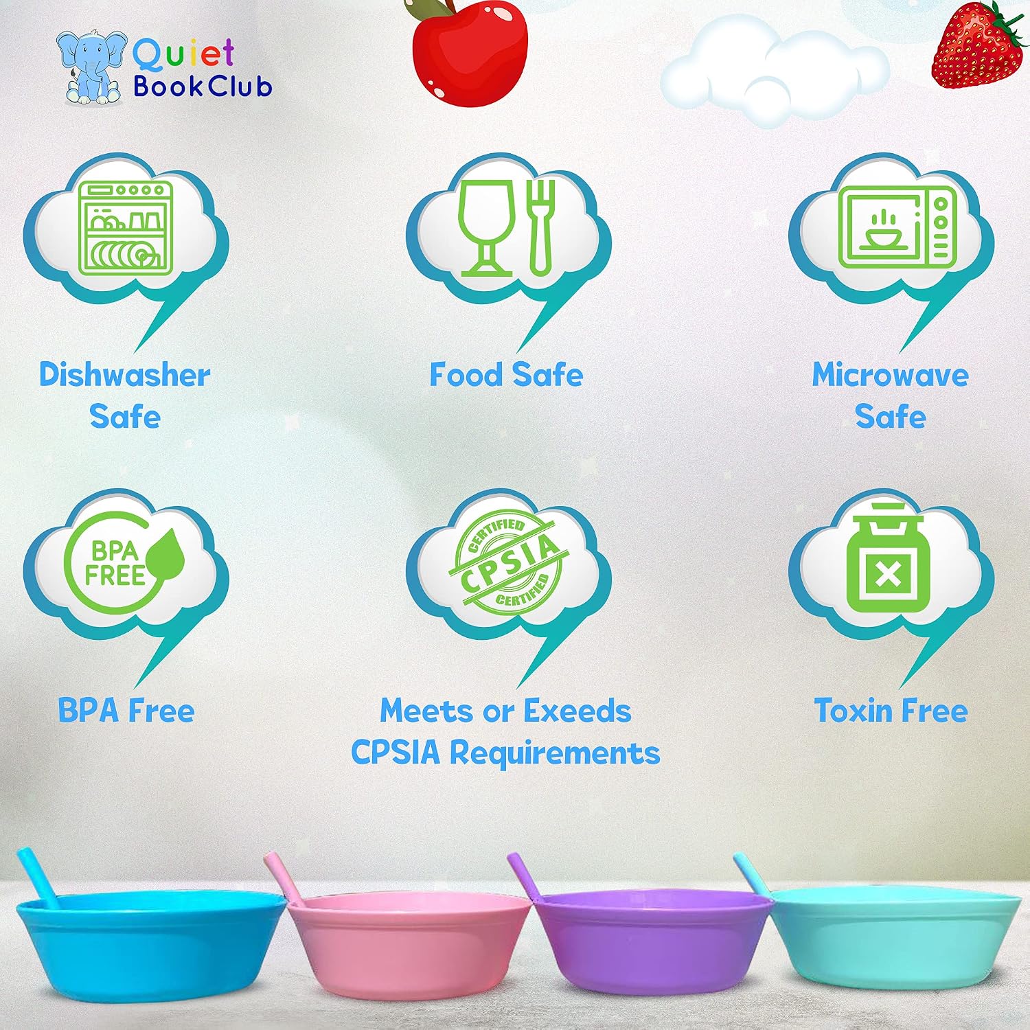 Cereal Bowls with Straws for Kids Childrens Bowls with Straw Built in for Kids Plastic Straw Bowls for Toddlers Dishwasher Safe BPA FREE Girls (4)