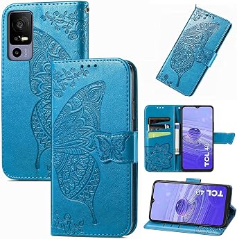 for Jitterbug Smart4 Case, Butterfly Pattern Magnetic Wallet with Credit Card Holder Kickstand Flip Folio Leather Wallet Protection Case for Lively Jitterbug Smart 4 2023 -Blue