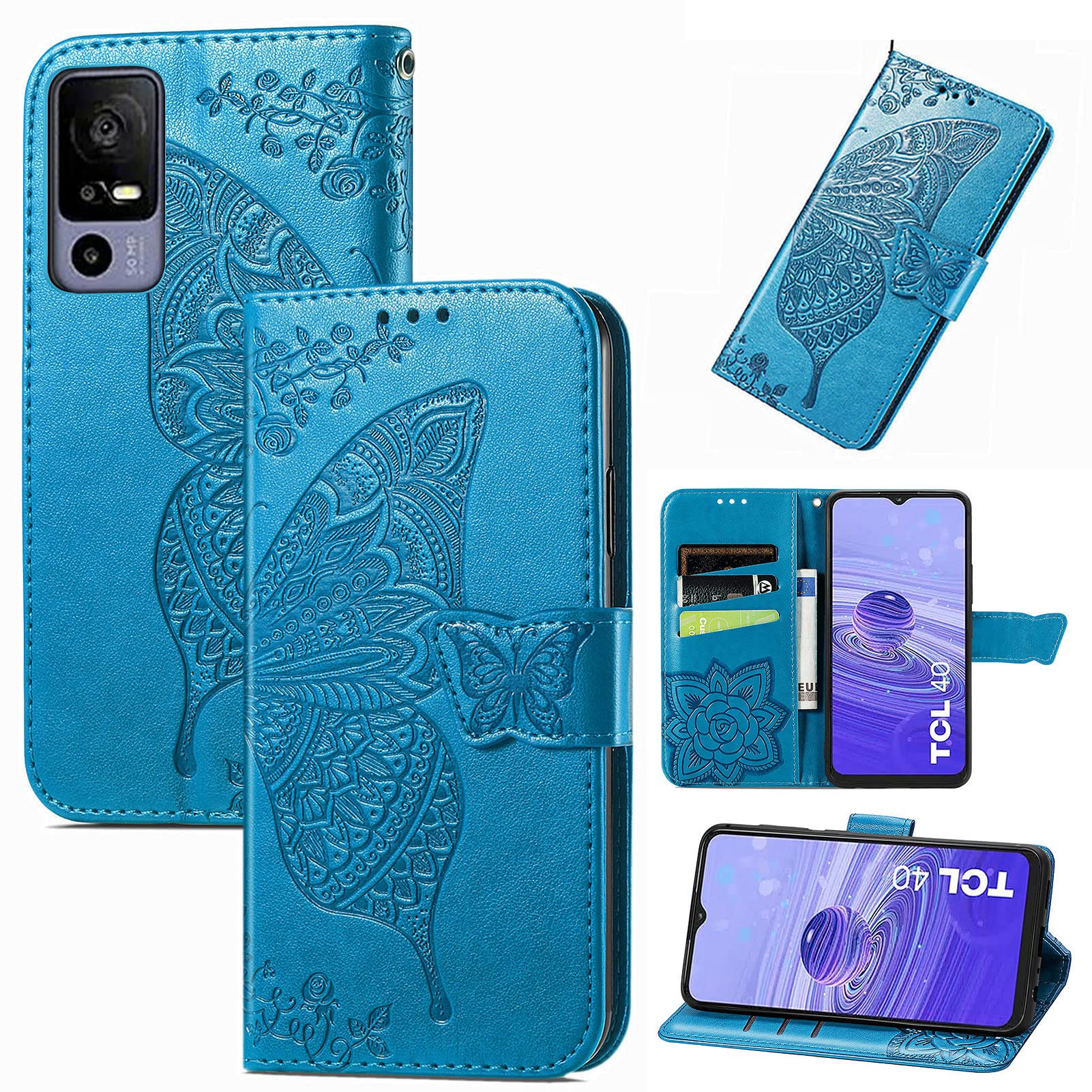 Étui portefeuille Jitterbug Smart4 housse cuir bleu papillon - 8