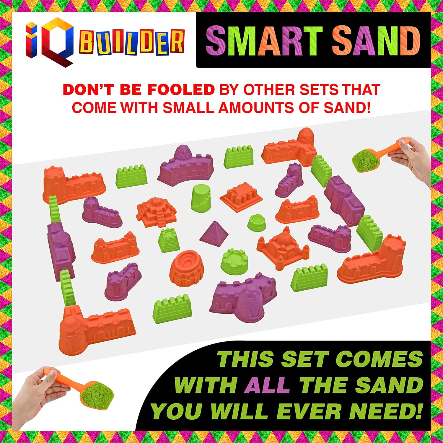 IQ BUILDER | Sensory Toys | Creative Educational Art Play Sand for Boys and Girls Ages 3 4 5 6 7 8 9 10 Year Old + | Fun MOLDABLE Synthetic Beach Sand KIT for Children | Best Toy Gift for Kids