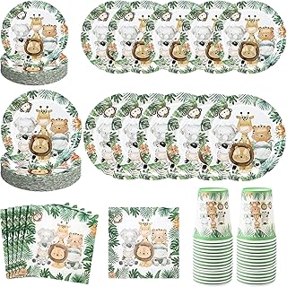 240 Pcs Jungle Safari Baby Shower Decorations Tableware Set Paper Plates...