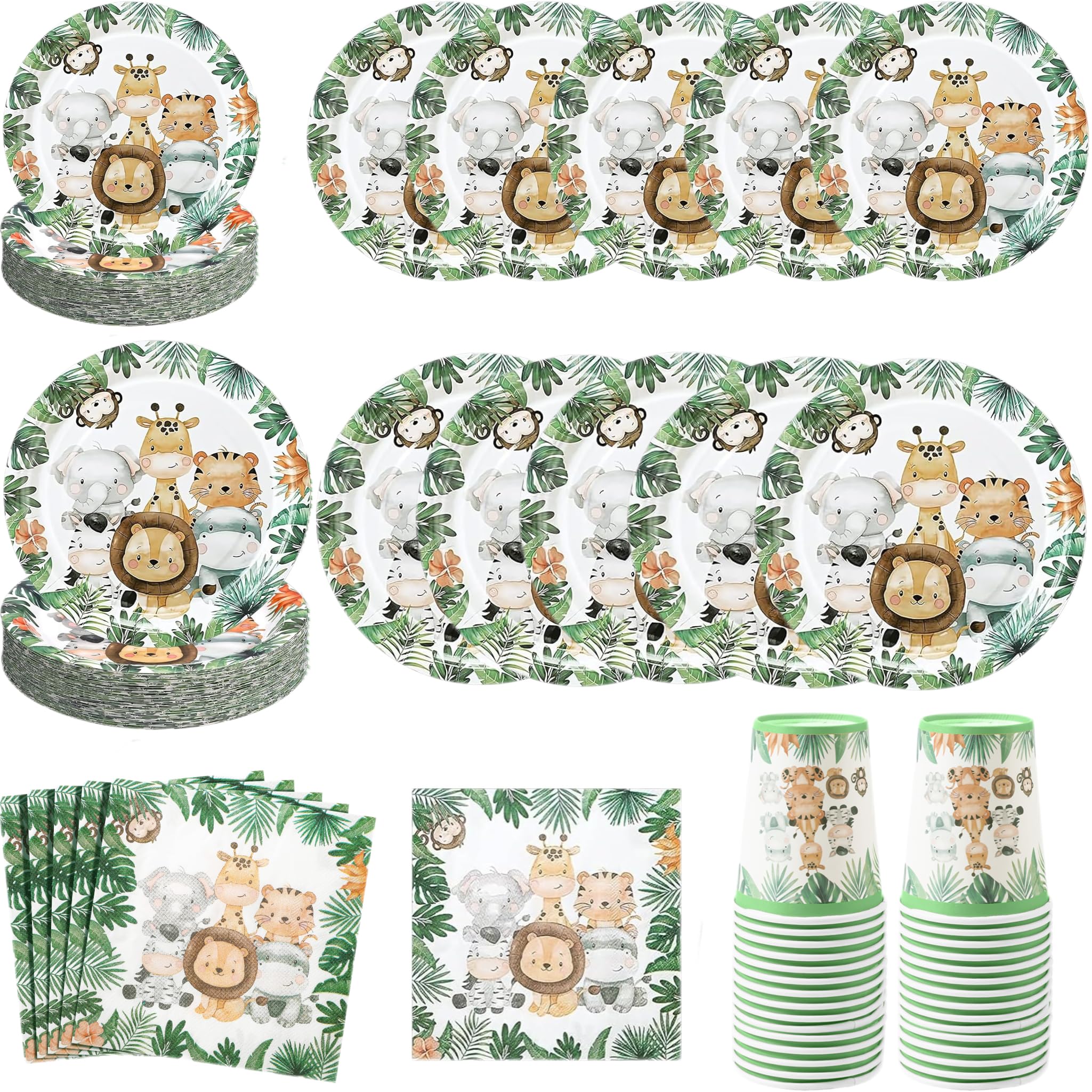 Ziliny Pappteller und Servietten mit Dschungelsafari-Tiermotiv, Einweggeschirr-Set für Babyparty, Safari-Thema, Geburtstagsparty, 240 Stück