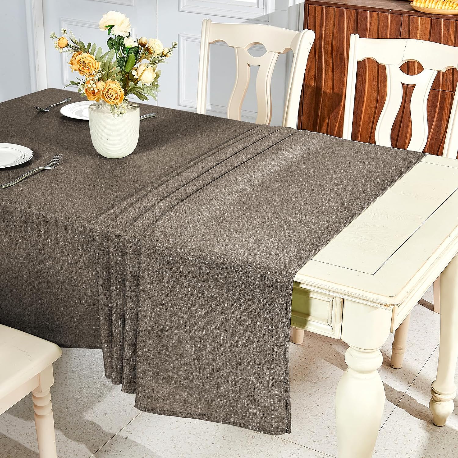 IVAPUPU Textured Linen Table Cloth for Rectangle Table, Mocha, 52 x 70 Inch image 4