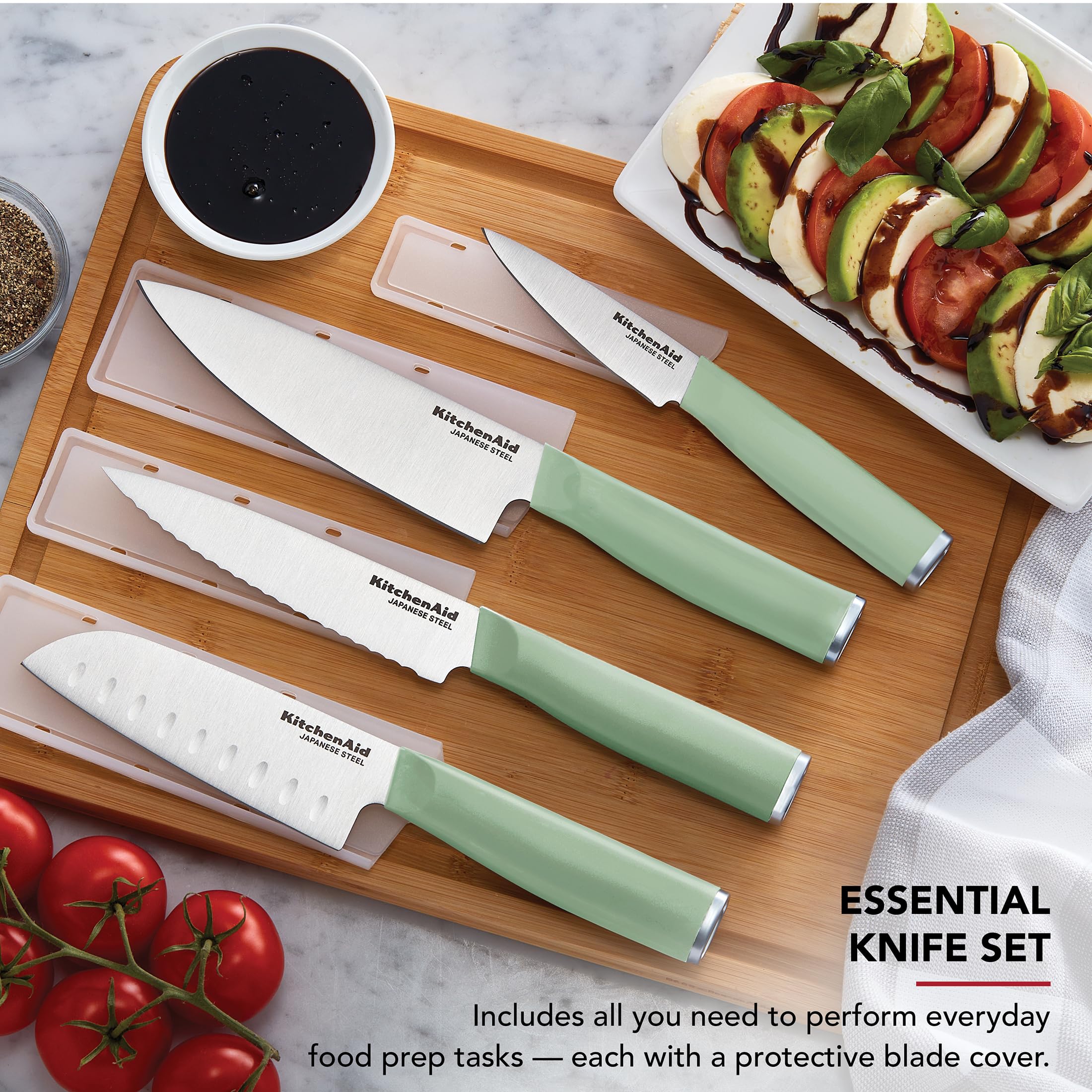 KitchenAid Chef Set with Custom Fit Covers, Sharp Kitchen Knife, Japanese Stainless Steel Blade, 4 Piece, Pistachio — Amazon image 3