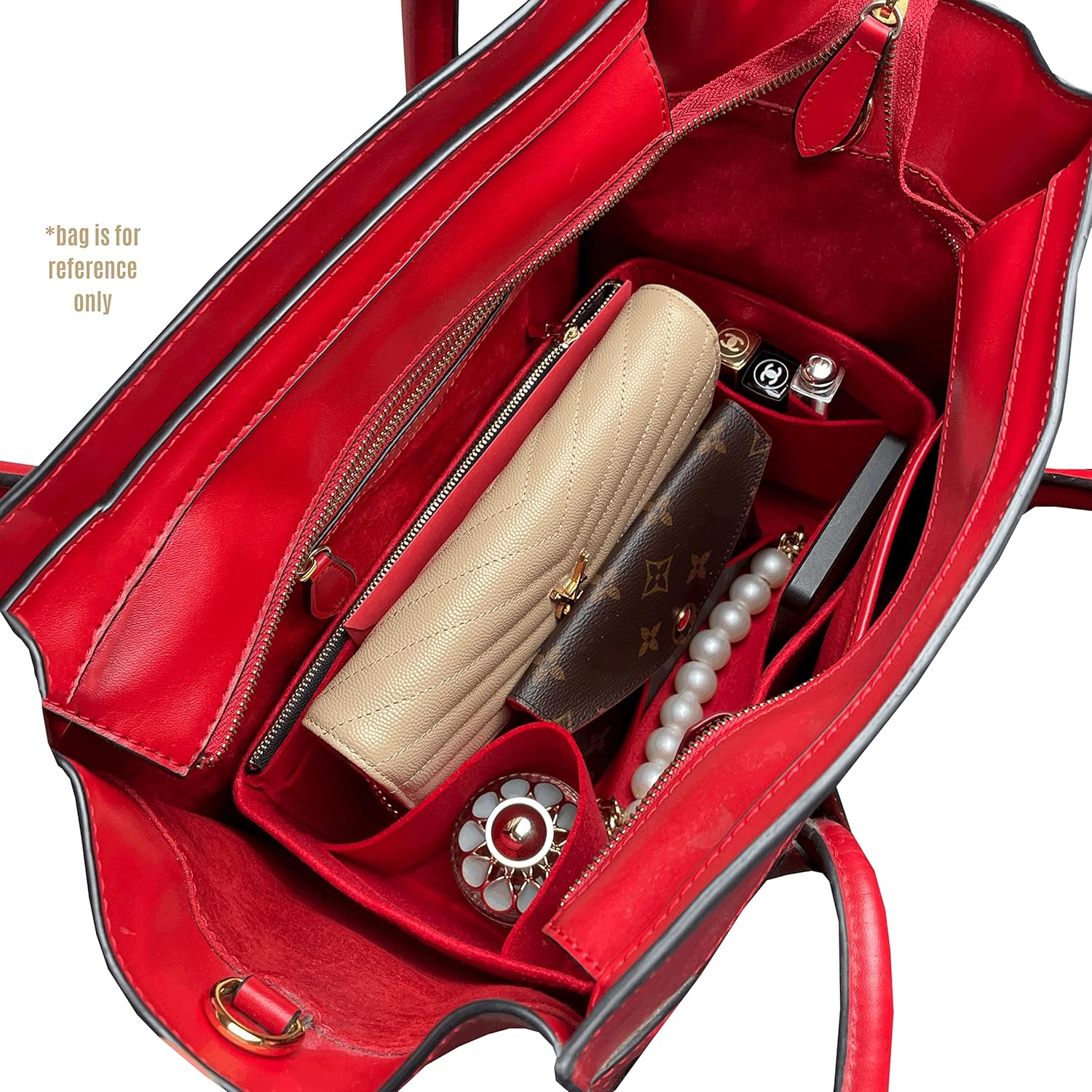 Premium Purse Organizer compatible with Luggage Nano/Micro/Mini/Medium Bag Insert — Perfect Fit, Durable Quality Felt, Full Coverage & No Bulking, 24+ Shades (for Luggage Nano, Red)
