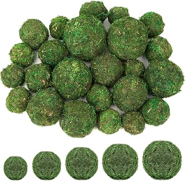 Lezmarket 24 Pcs Green Moss Balls for Home Decor, Handmade - Assorted Sizes