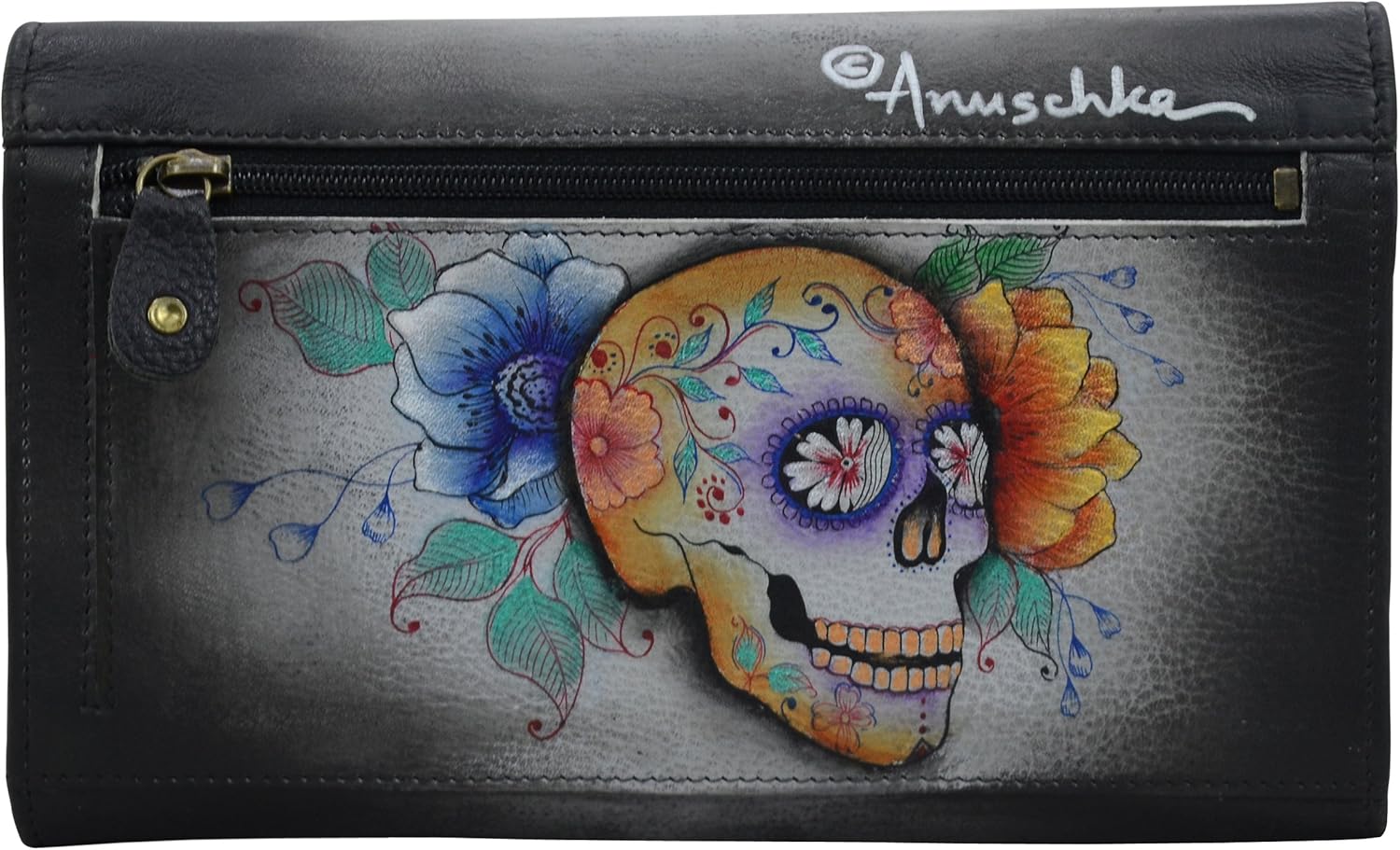 Anuschka Anuschka Handpainted Leather Three Fold Clutch-flamboyant Flmingos Wallet