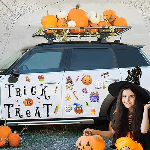 Miniatura 5 de Decoración magnética de Halloween para automóvil, 33 unidades, calcomanías magnéticas para puerta de garaje para refrigerador, caramelos, gnomos,