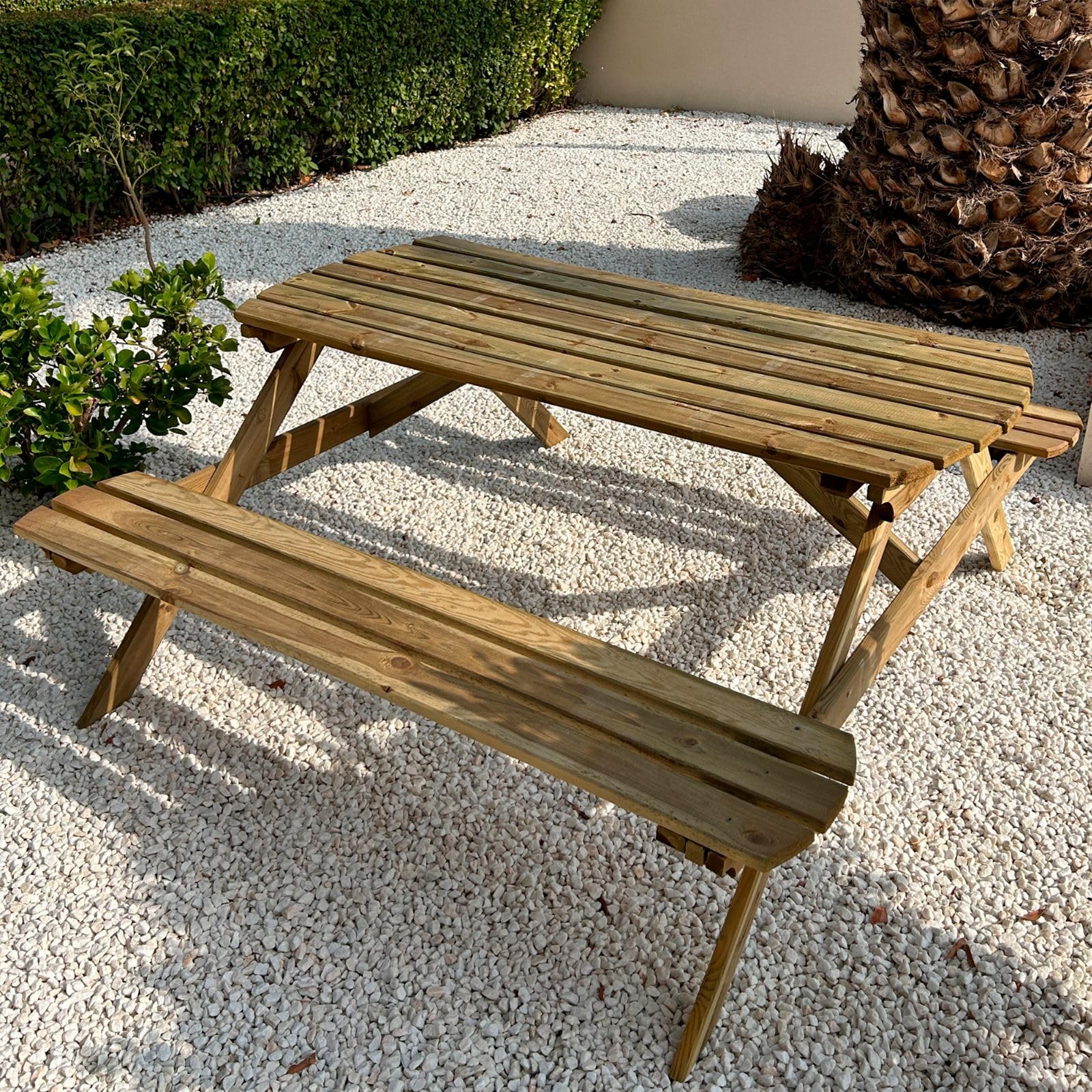 PLANTAWA Rodzinny stół piknikowy 170 cm szer. x 160 cm dł. x 72 cm (wys.) dla 6-8 osób, kempingowy pojemnik na przekąski do domu, drewniany stół z ławką, meblami ogrodowymi i tarasem