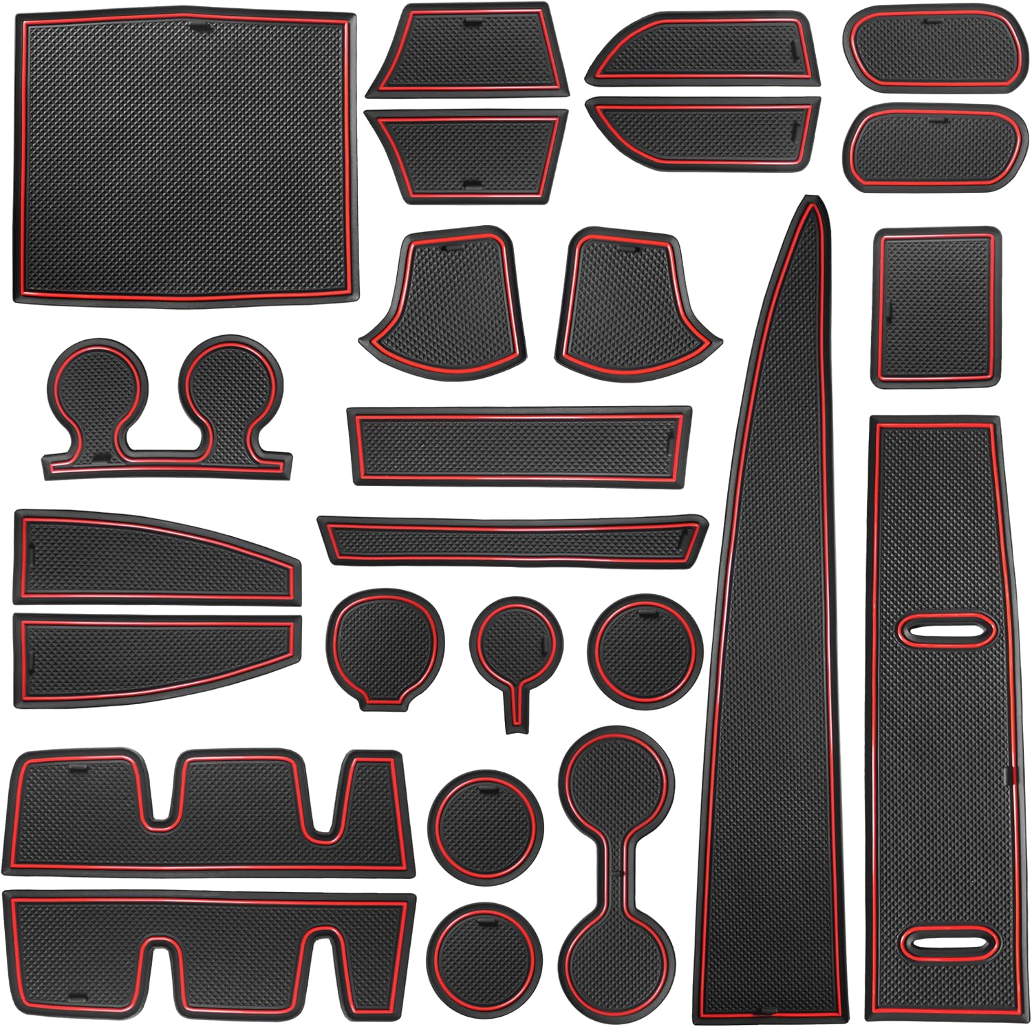 Cup Holder Insert for Toyota Sienna Accessories 2024 2023 2022 2021 Center Console Liner Door Pocket Non-Slip Anti Dust Pad Premium Interior 25Pcs Set (Red Trim)