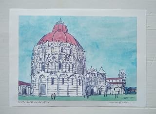 Square of Miracles,Pisa-Original print created by the artist Davide Pacini-Dimension inch 11,6x8,3 inch, Fabriano paper material 110 g / m2-Made in Italy, Tuscan Lucca.