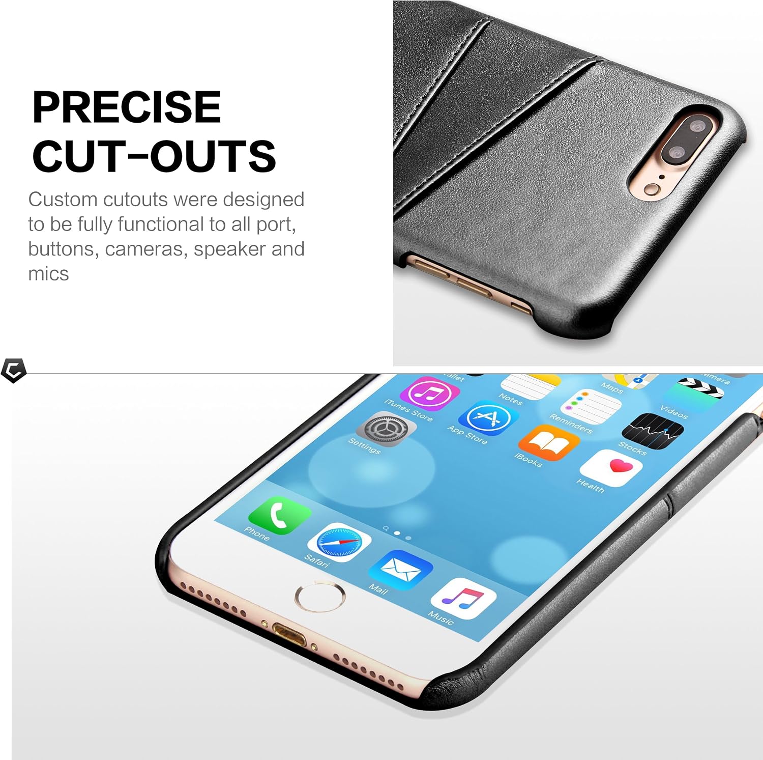 iPhone 8 Plus Leather Card Case - SOWOKO Slim iPhone 7 Plus Wallet Case, Credit Card Slots ID Holder Protective Phone Cover for Apple iPhone 8 Plus (2017) / iPhone 7 Plus (2016) - Black