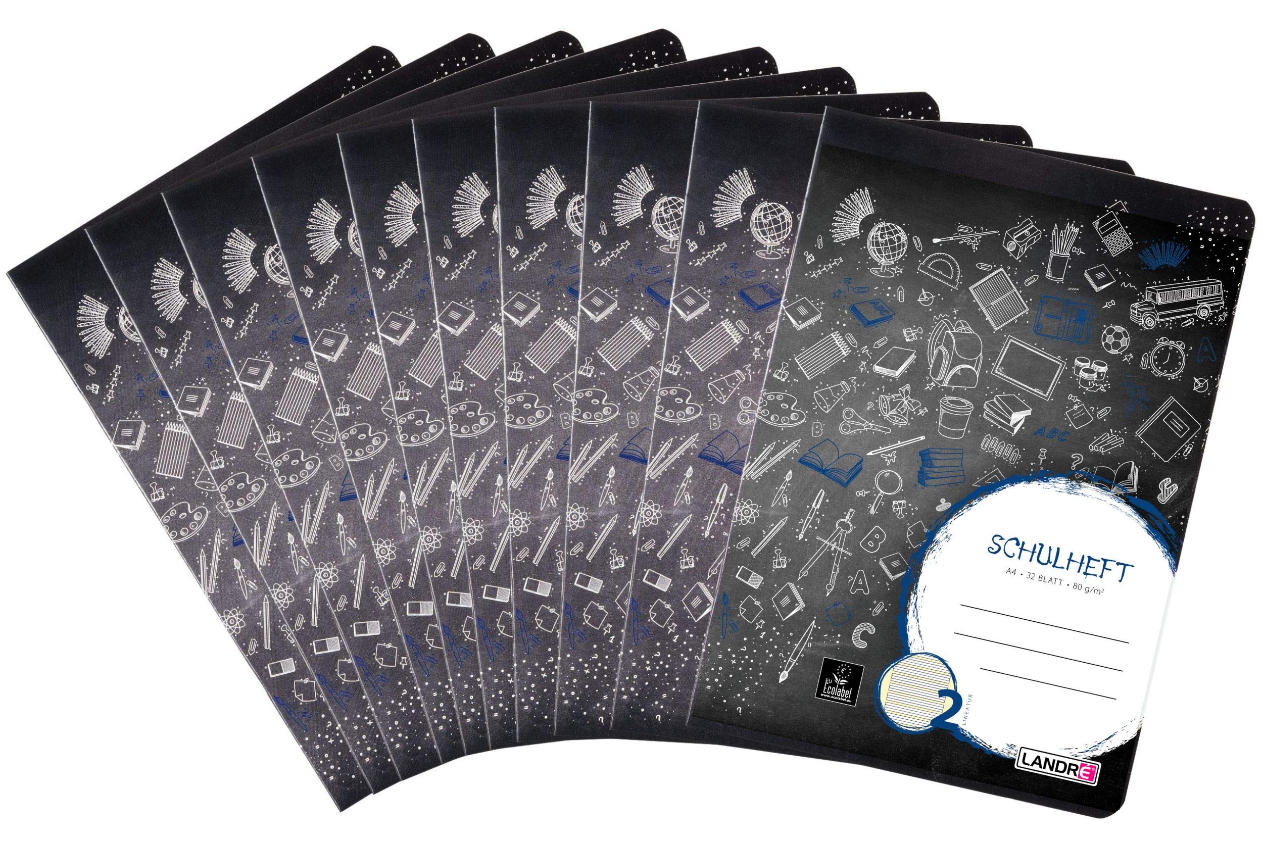 Landré Schulheft A4, 32 Blatt, Lineatur 2, liniert, 10 Stück