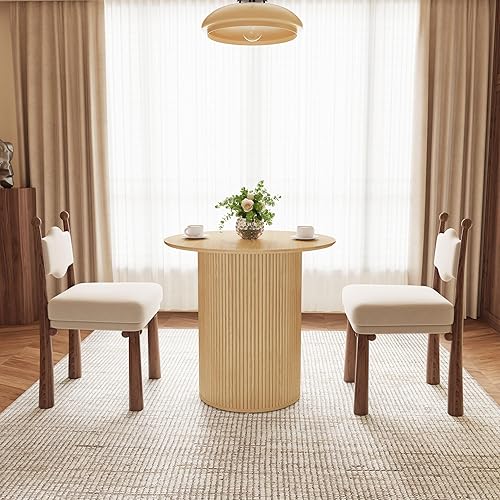 Miniatura 9 de AVZEAR Mesa de comedor redonda de 31.5 pulgadas para 2 personas, mesa de comedor de cocina pequeña con base de madera acanalada, mesas de comedor