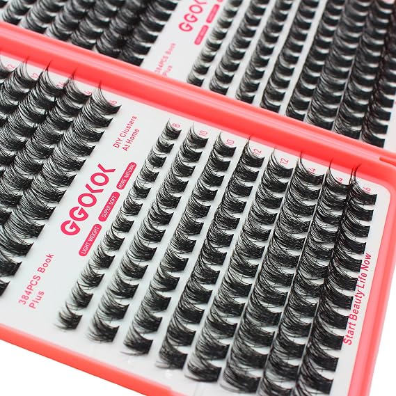 Lash Clusters Wispy 384pcs Eyelash Clusters 8-16mm Cluster Eyelash Extensions Natural Volume Lash Bond and Seal Tweezer DIY Individual Lashes Clusters with Soft Thin Band(D04-Plus-Kit)