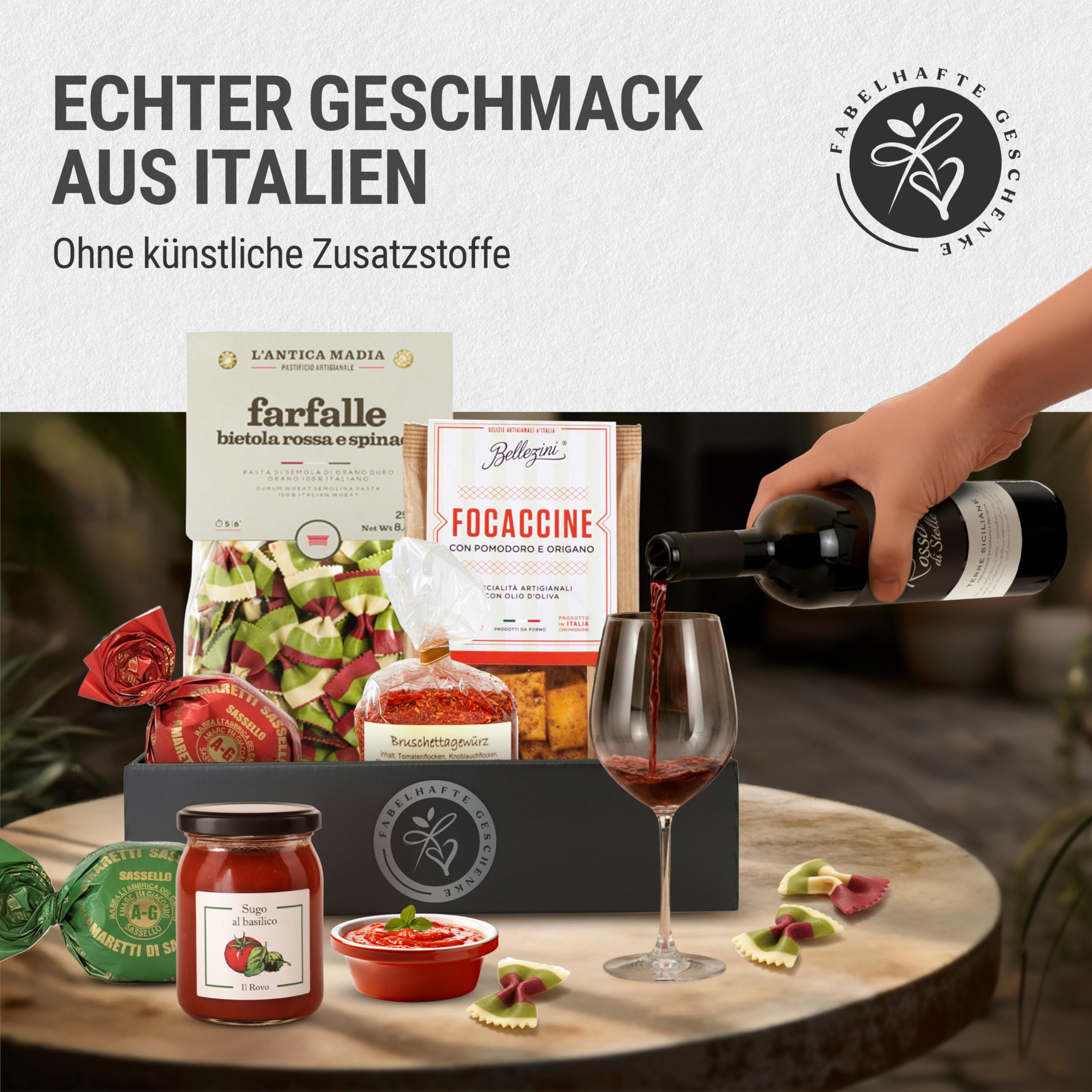 Danke-Präsentkorb Italia gefüllt mit Rotwein & italienischen Delikatessen Geschenkkorb