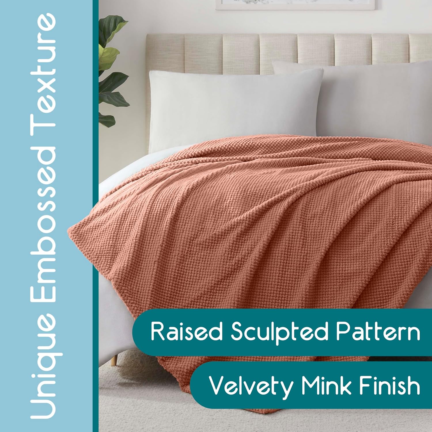 Vellux Plush Texture Blanket – Ultra Soft Queen Bed Blanket for All Season Comfort – Lightweight Cozy Throw for Couch, Bedroom, Travel & Pets – Copper - Image 2