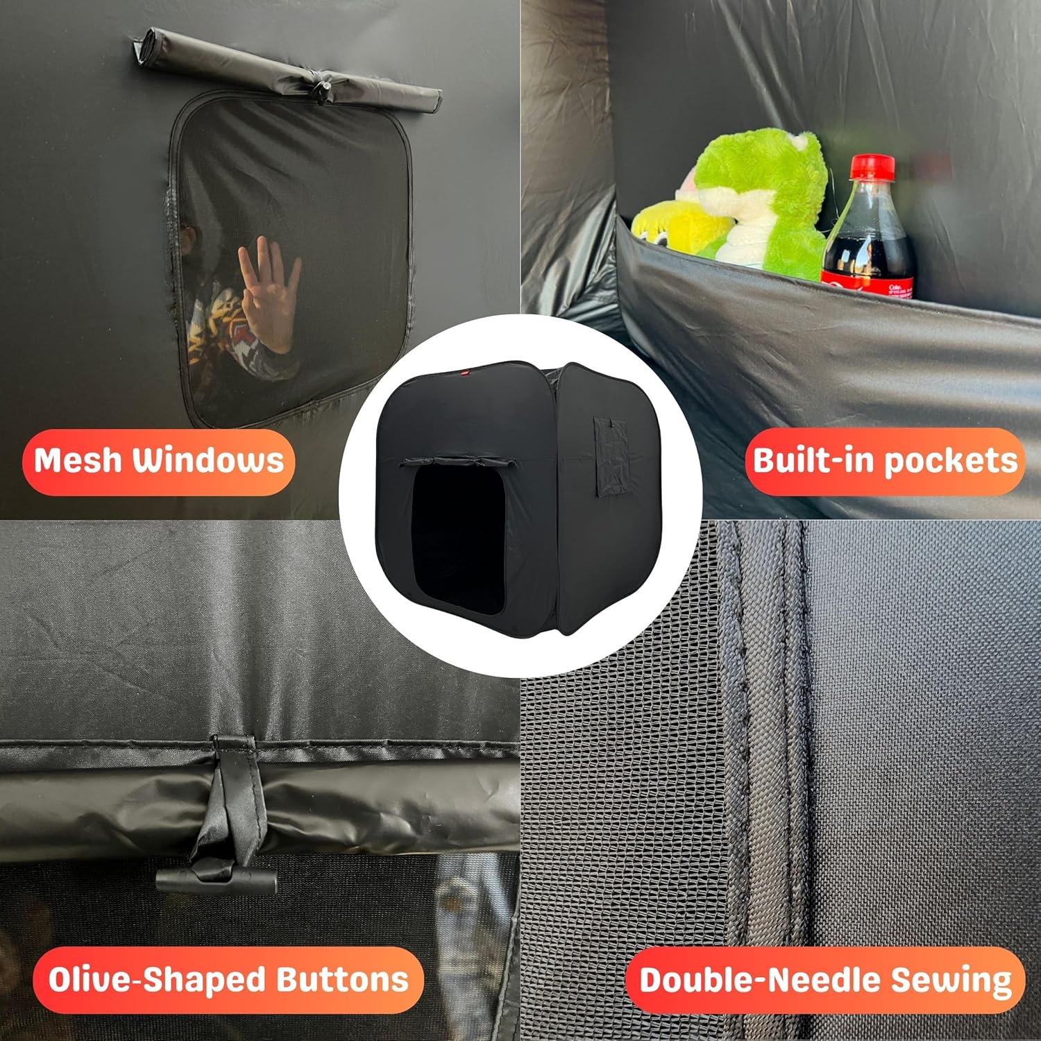 Sensory Tent for Kids & Adults with Autism ADHD SPD - CPC Certification Large Size 40x40in Black Out Calm Corner Helps Children Relax Reduce Anxiety - Pop-up Autistic Sensory Room Play Tent