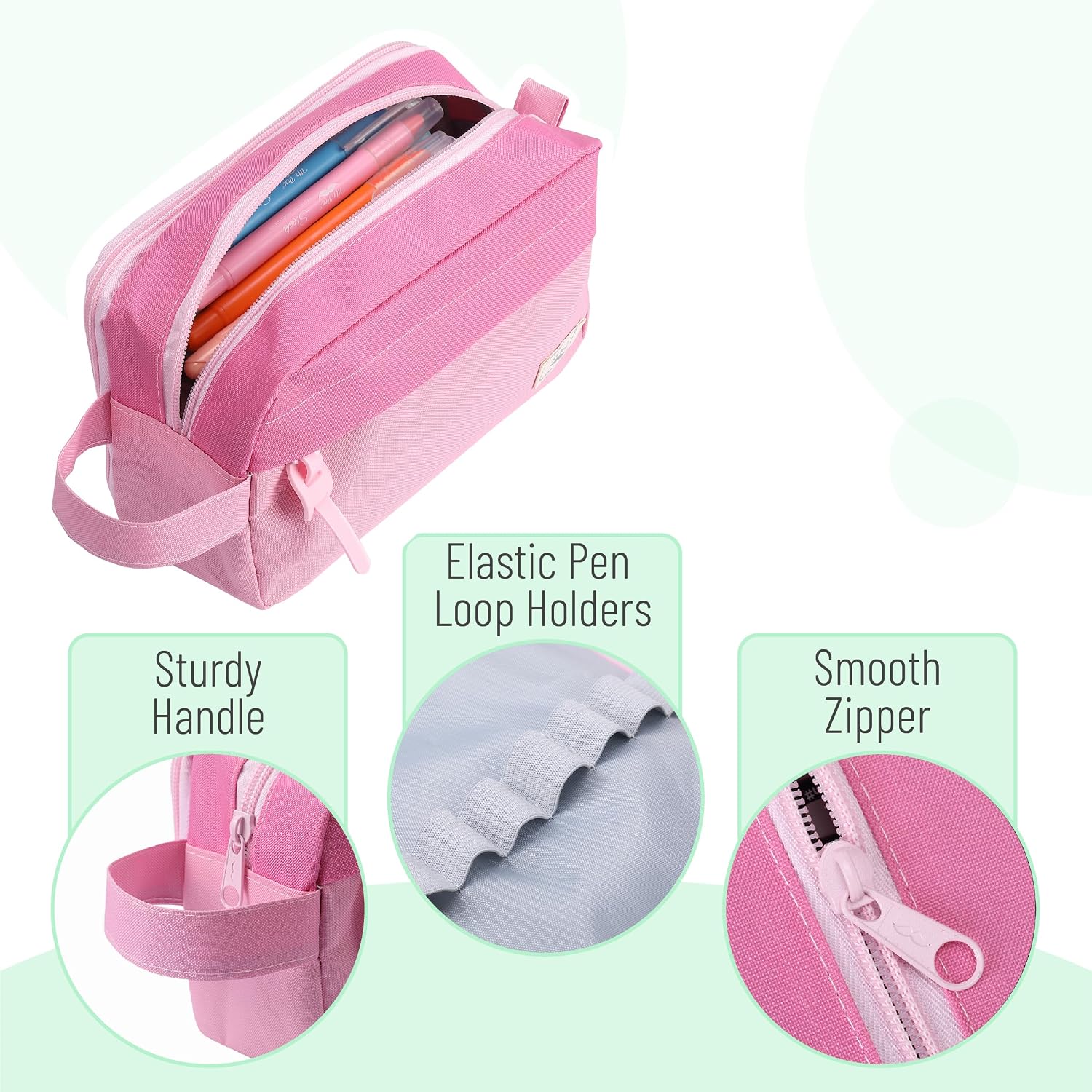 - High Capacity cil Case, Large cil Pouch with 3 Compartments and 2 Pockets, Large cil Bag with Smooth Zipper, Cute cil Case Pouch Organizer, School Supplies for Teens thumbnail