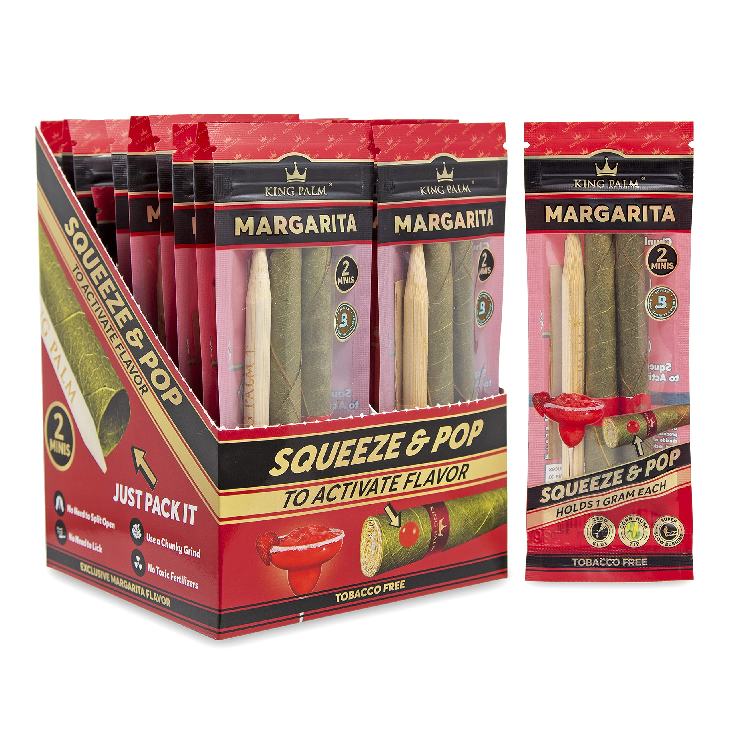 King Palm Flavors Mini Size Cones - 20 Pack, Display - Terpene Infused - Squeeze & Pop Pre Rolls - Organic Flavored Pre Rolled Cones - King Palm Flavors Rolls (Margarita)