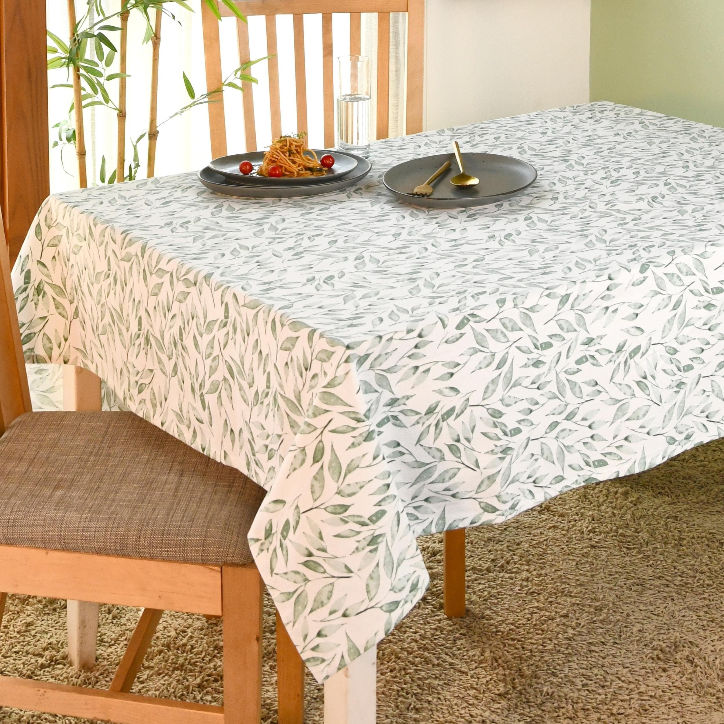 Folkulture Table Cloth 60" x 102", 100% Cotton Rectangular Tablecloth for Home Decor, White Modern Tablecloth or Outdoor Farmhouse Table Cover for Kitchen Decor (Misty Green)