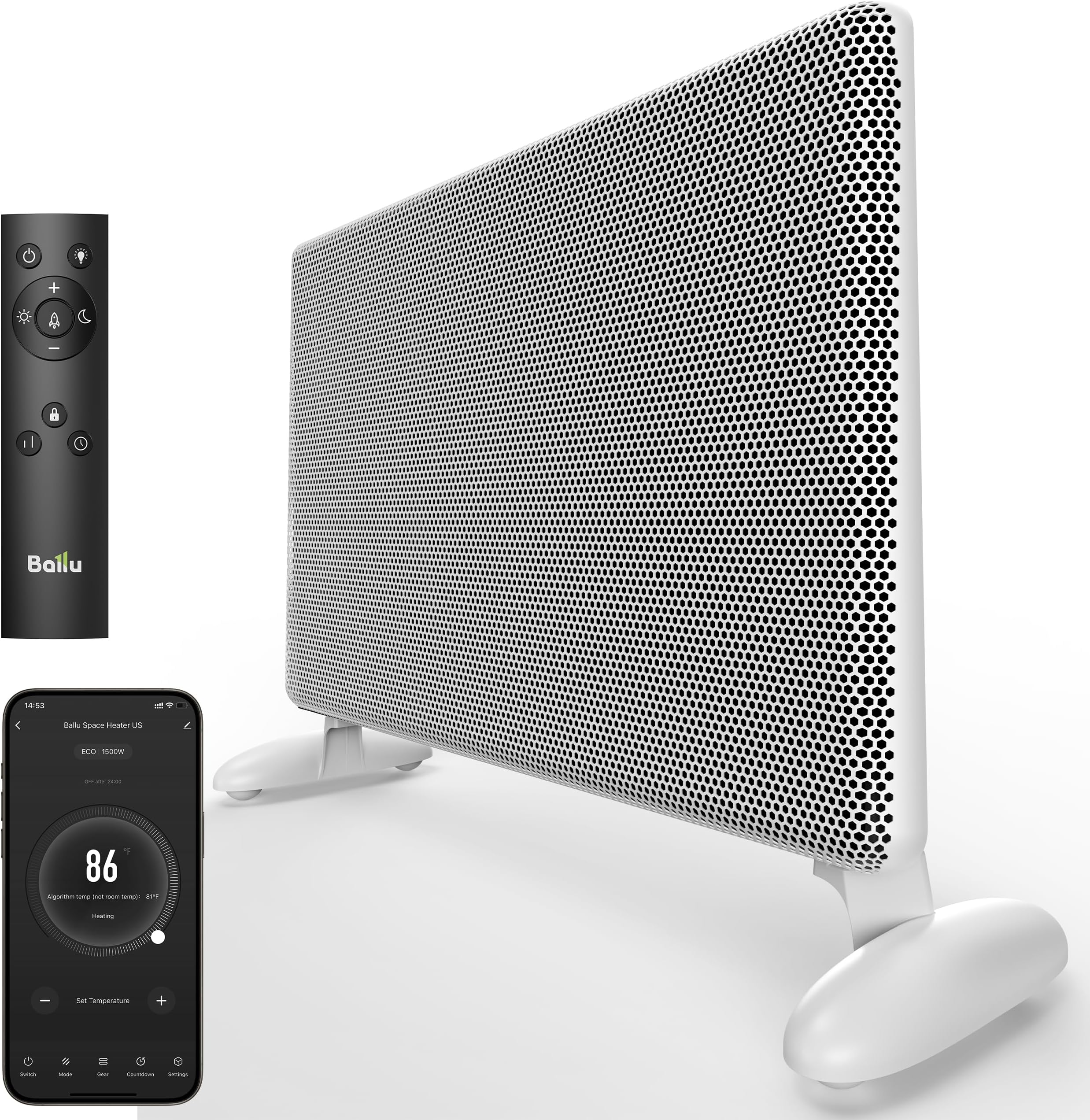 Ballu Mica Infrared Space Heater Indoor Use,1500W Electric Panel Heater with Program Thermostat,Wifi App Control,Portable Stand Wall Mount Room Heater for Large Room Energy Efficient,Work with Alexa