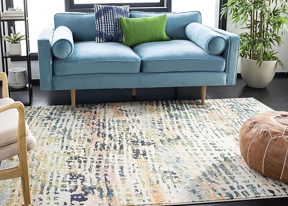 SAFAVIEH Madison Collection Area Rug - 10' x 14', Beige & Navy, Modern Abstract Design, Non-Shedding & Easy Care, Ideal for High Traffic Areas in Living Room, Bedroom (MAD454A)