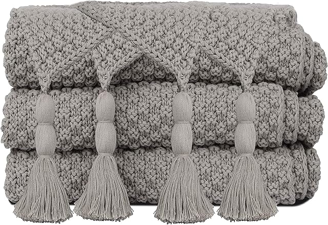 JSHANMEI Knitted Tassel Throw Blanket Cotton Cable Super Soft Warm Knit Crocheted Blanket for Couch Sofa Beach Chair Bed Home Decorative 130X180cm in All Season(Grey)