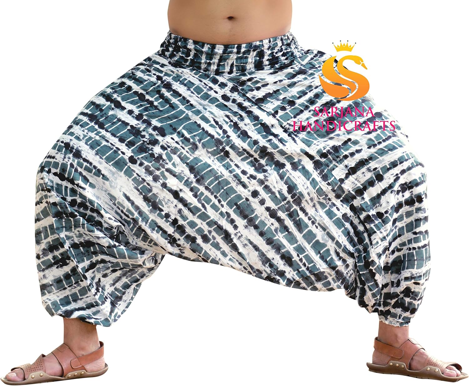 SARJANA HANDICRAFTS Mens Womens Rayon Tie Dyed Harem Pants Yoga Drop Crotch Trouser