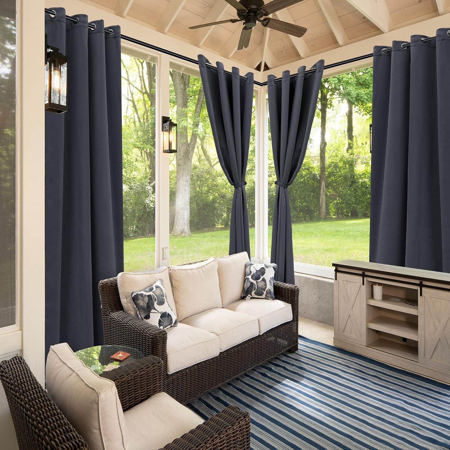 BONZER Waterproof Outdoor Curtains for Patio Cabana Deck Sunroom - Thermal Insulated Sunlight Blocking Grommet Blackout Curtains for Bedroom Living Room,1 Panel, 52W x 108L inch, Dark Grey