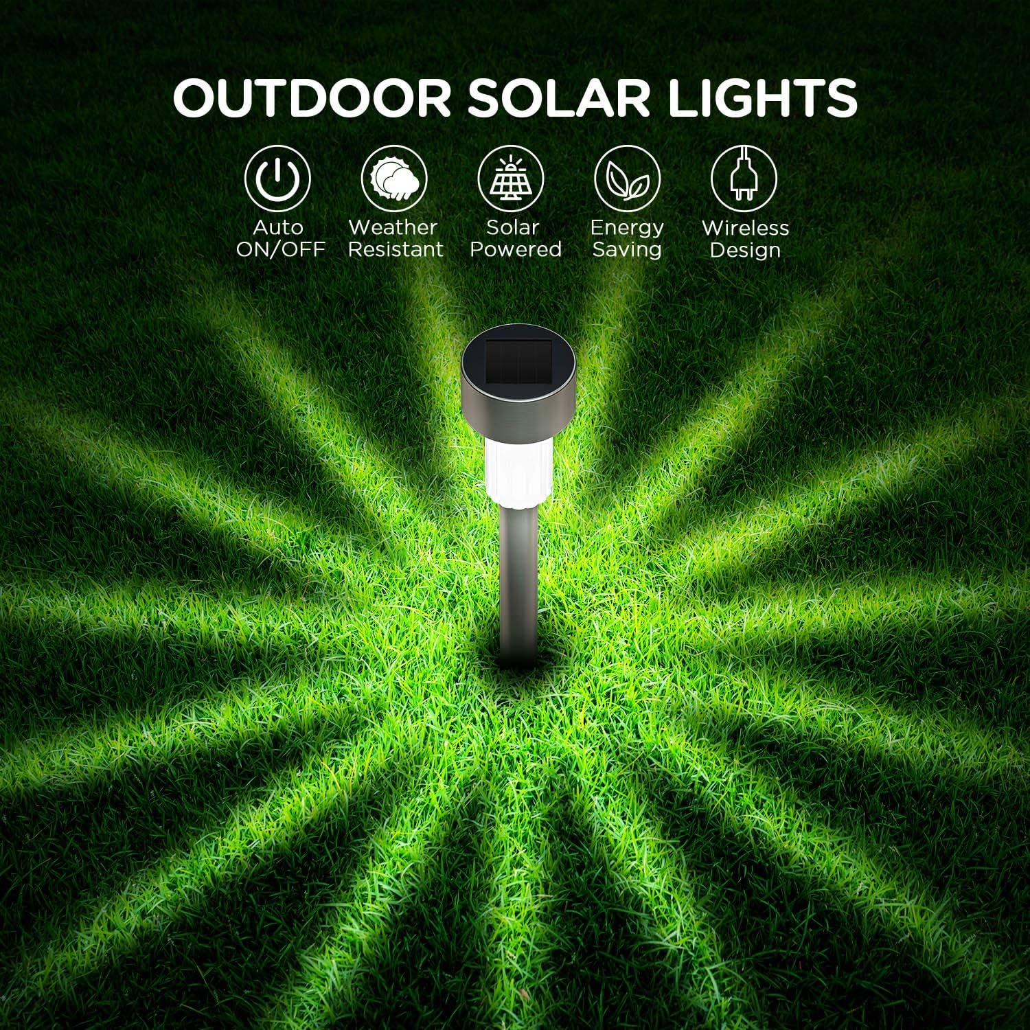 KOOPER 12Pack Solar Lights Outdoor, Stainless Steel Solar Pathway Lights Outdoor - Waterproof, LED Landscape Lighting Solar Powered Outdoor Lights for Pathway Patio Yard & Lawn-Cool White