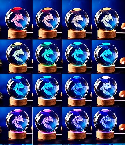 Miniatura 2 de Lámpara de ajolote, lámpara de bola de cristal de ajolote de 3.15 pulgadas, luz nocturna de bola de cristal de ajolote 3D K9 mejorada con base de