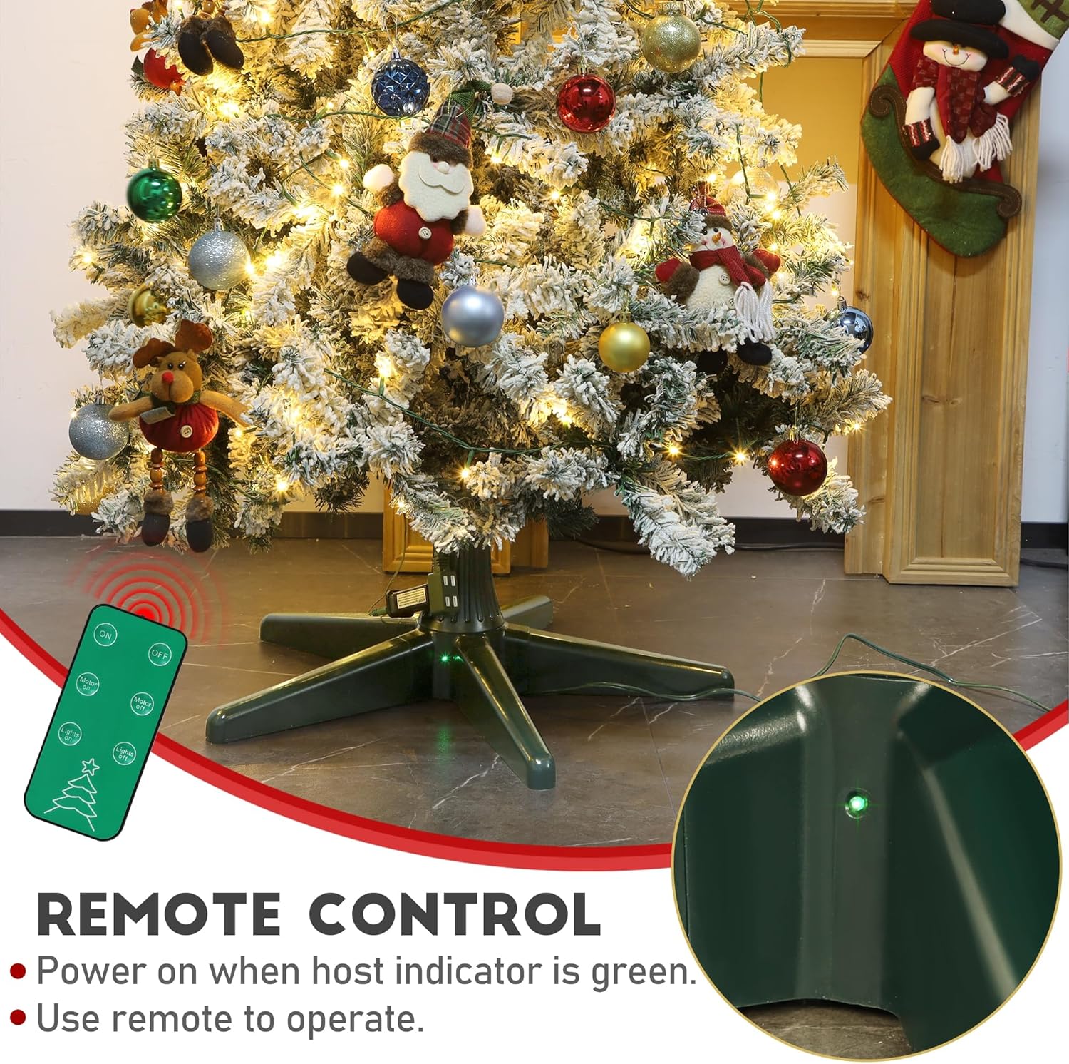 Blissun 360 Degree Rotating Adjustable Christmas Tree Stand with Remote Control, Suitable for Up to 7.5 Feet Artificial Christmas Trees, Dark Green