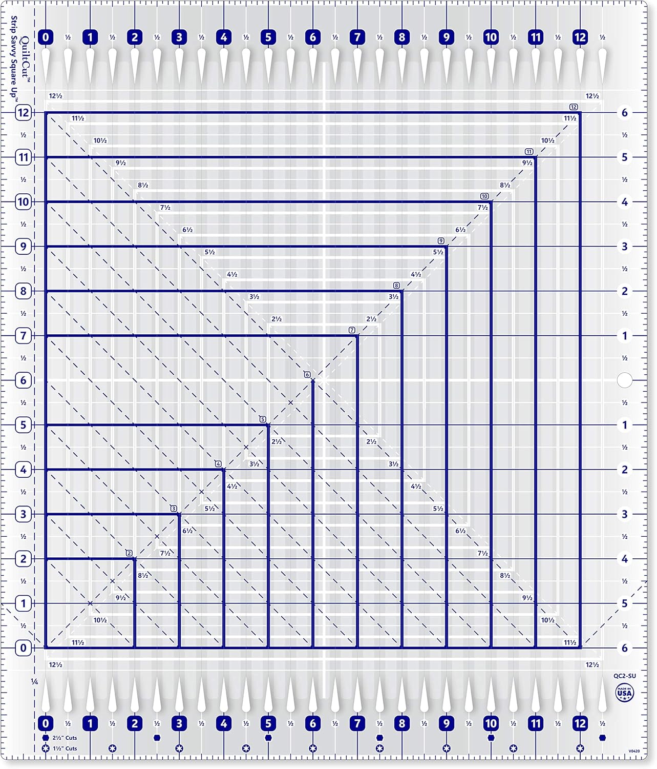 Amazon.com: QuiltCut Strip Savvy Square Up Slotted Quilting Ruler, QC2 ...