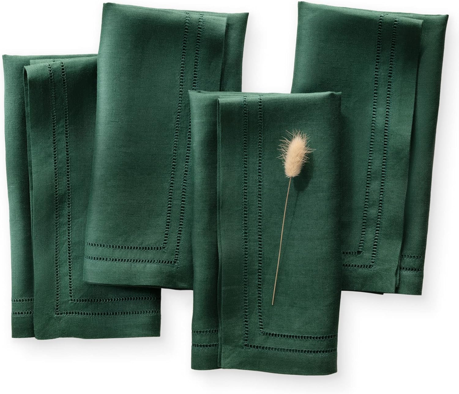 Linen Napkins 20 x 20 inch - 100% Flax Linen Forest Green Double Hemstitch Dinner Napkins Set of 4 - Cloth Napkin Washable for St Patrick's Day, Spring and Winter Decor