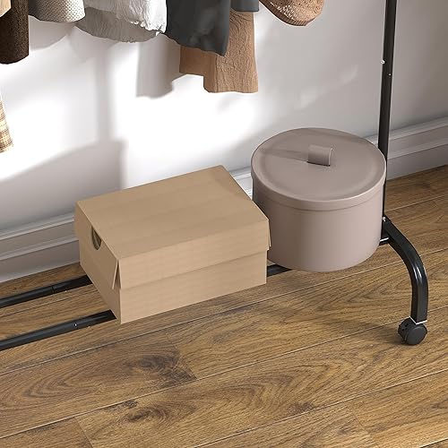 Miniatura 4 de Perchero con ruedas, perchero de 43 pulgadas, perchero móvil para colgar ropa con estante de almacenamiento, capacidad de 110 libras, 2 frenos,