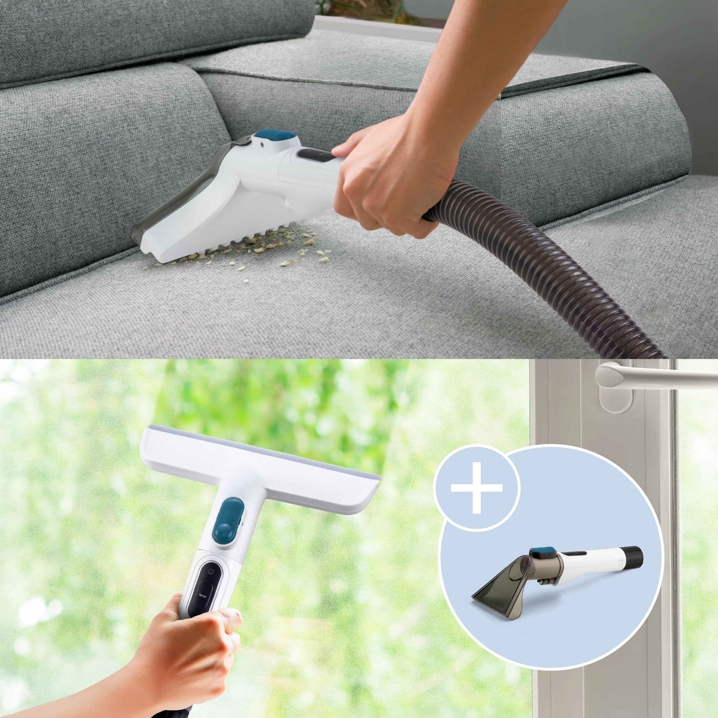 Di4 Aspiroclean 600W Aspirador de Tapicerías, Líquidos y Sólidos, Cepillo Multifunción, Accesorio Limpiacristales, Apto para Suciedad Mascotas, Alfombras, Sofás, Coche y Cristales, Incluye Detergente