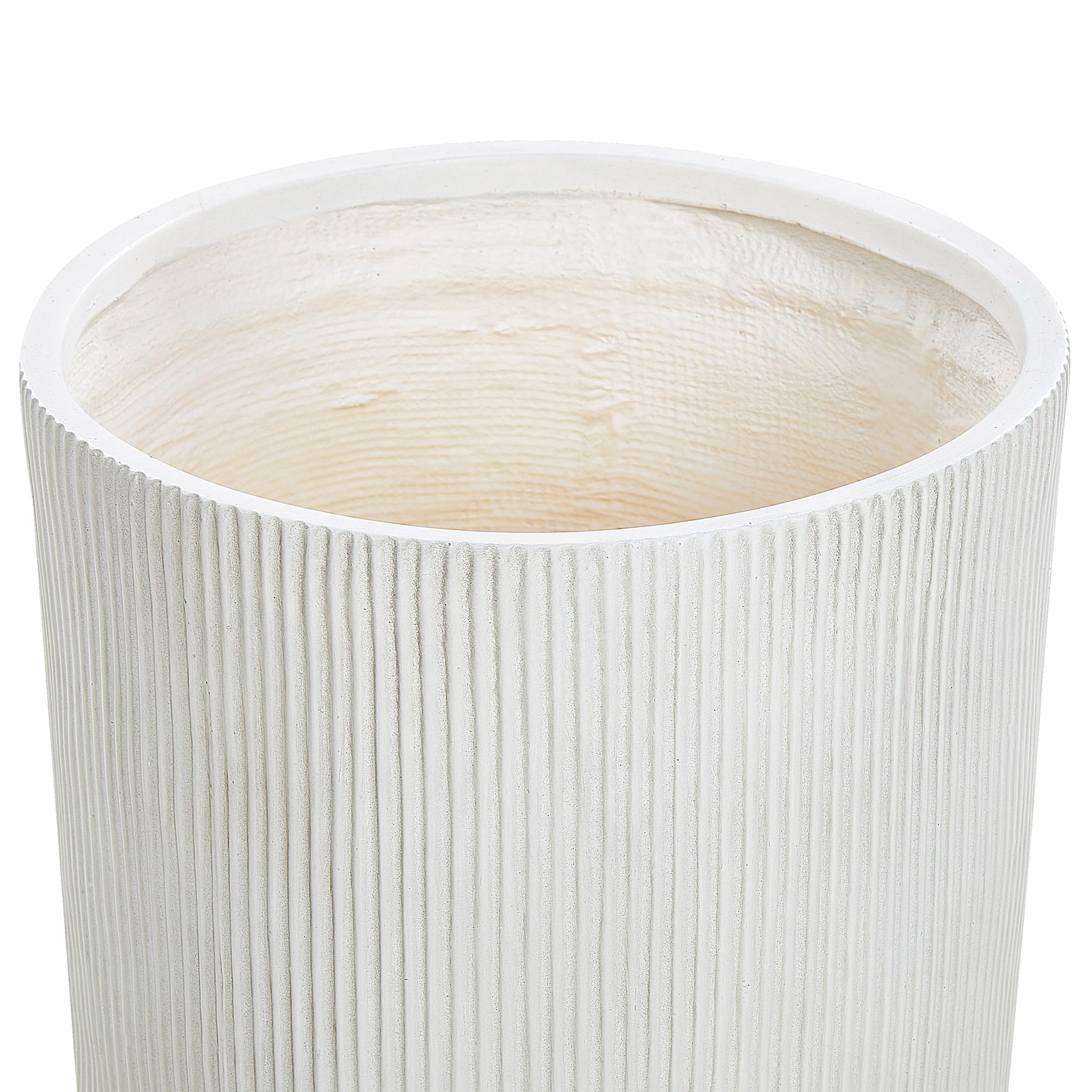 Blumentopf Ton und Glasfaser weiß rund 45 x 45 x 45 cm mit Rillen modern Oreoi