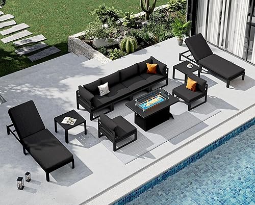 Miniatura 784 de NICESOUL 7 Piece White Powder-Coated Aluminum Patio Furniture with Fire Pit Table, 29 Inch Extra Wide Outdoor Sectional Sofa for 6, High-End Heavy