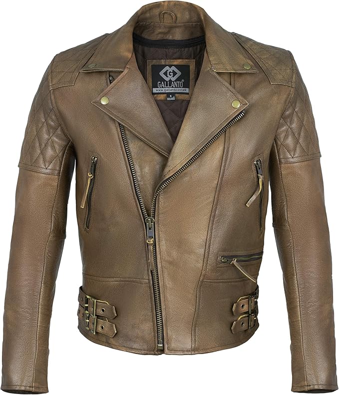 Gallanto Classic Diamond Biker Motorcycle Leather Jacket (XS