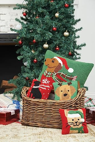 Miniatura 3 de C&F Home Cojín de Navidad de 8 x 8 pulgadas, diseño de gatito marrón con sombrero de Papá Noel, pequeña y pequeña, con enganche, para Navidad,