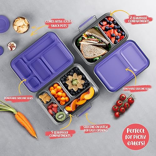 Miniatura 6 de Lonchera Bento de acero inoxidable para niños, lonchera Bento de metal sin BPA, contenedor Bento de acero inoxidable 304 para la escuela y la
