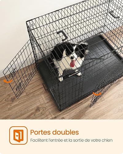 FEANDREA Dog Crate, Foldable, 107 cm, 2 Doors, XL, Black PPD42H - 3