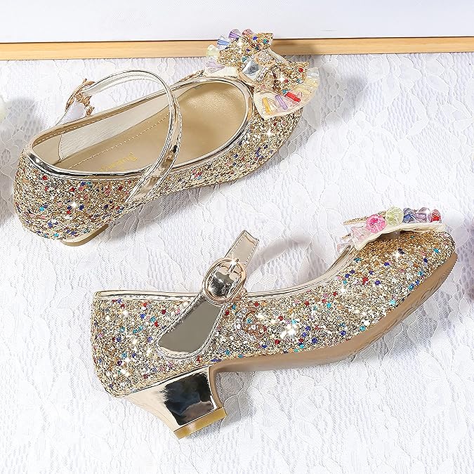 Fille Chaussures Princesse Talon Enfant Fille Princesse Cosplay Chaussures Paillettes Chaussure Deguisement Princesse Fille Chaussure à Talon Fille Pour Mariages Et Fêtes Sandals Avec Perles Papillon
