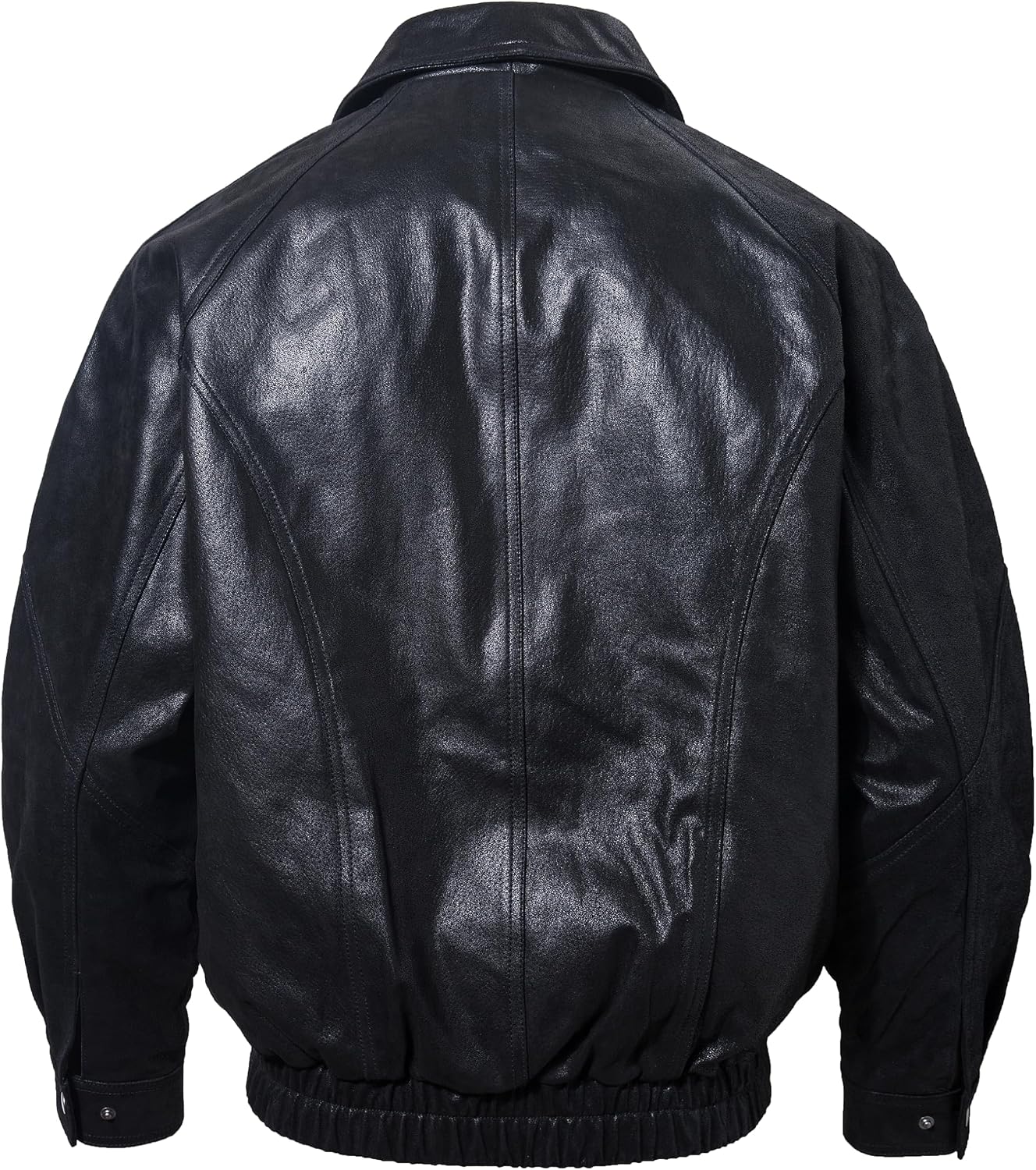 FLAVOR Men Casual Leather Bomber Jacket Classic Aviator Flight Jacket Black